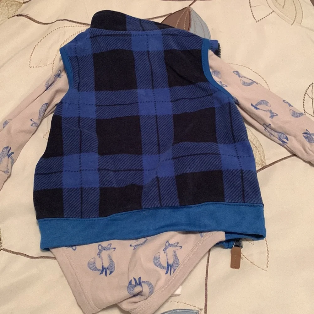 Carter’s 3 Piece Set Blue Plaid Best Jacket, Long Sleeve Shirt, Pants Boys 12 mo